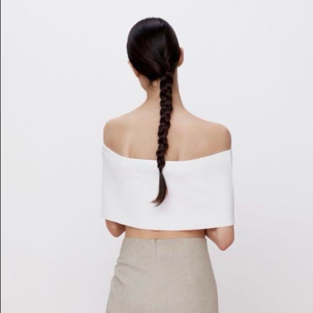 Zara White Off-Shoulder Crop Top - Picture 3 of 9